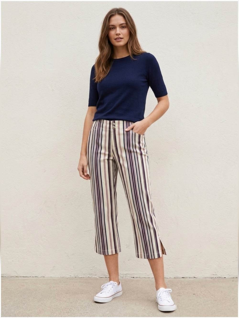 Wardrobe Essentials Striped Capri Crop Pants - Size 9/10 - Nautical Preppy